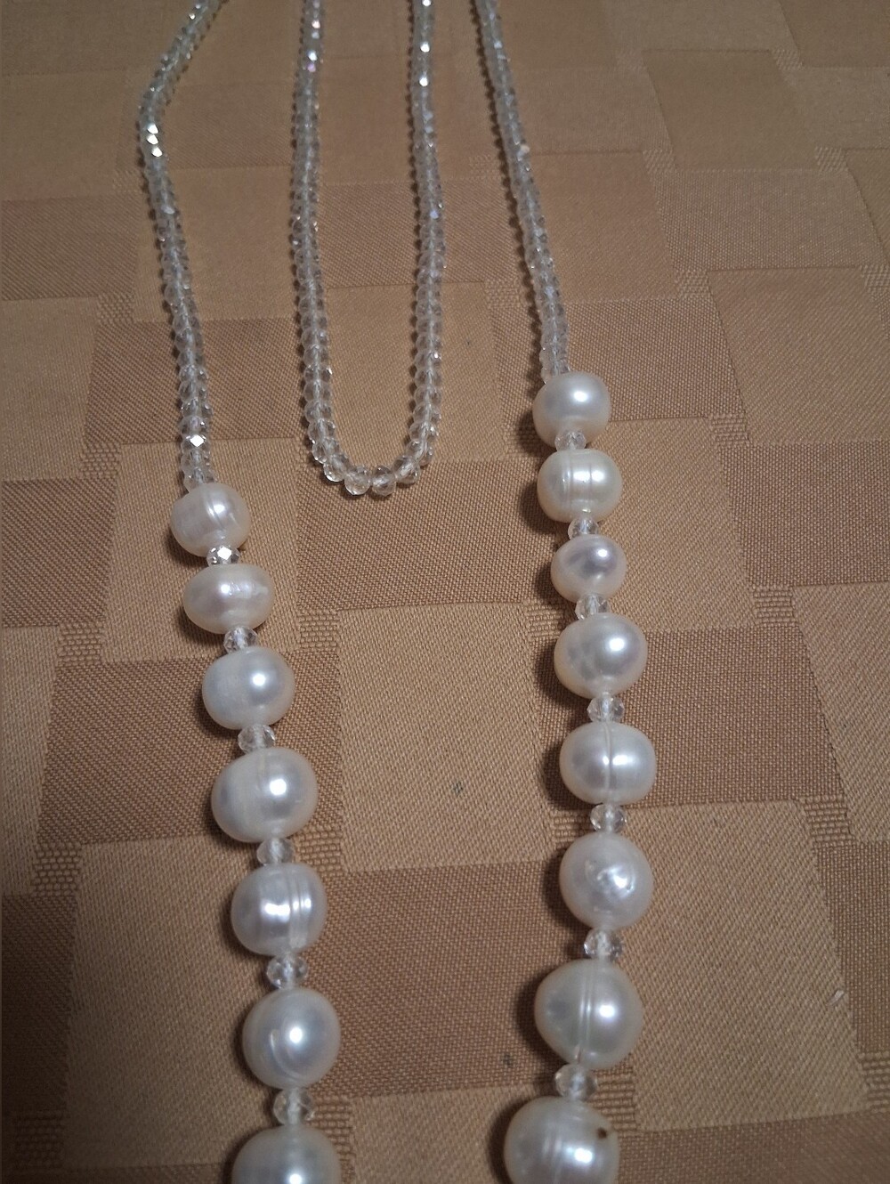 Crystal & Pearl Lariat Necklace - White Pearl - Picture 3 of 4